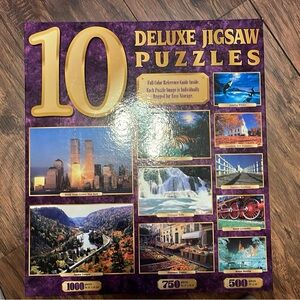 Upopened box with 10 deluxe puzzles